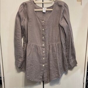 Sigrid Olsen Gray Long Sleeve Button Down linen Shirt.